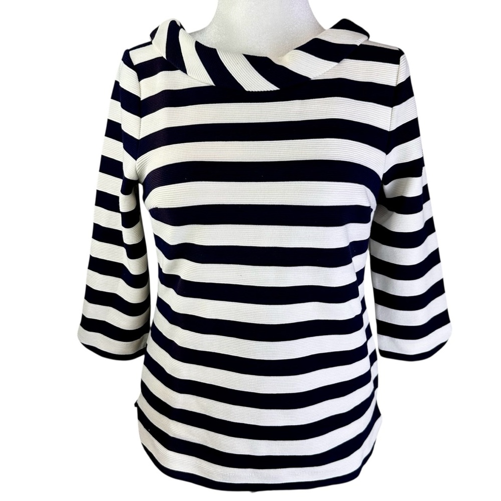 Boden Black and White Striped Boatneck Top